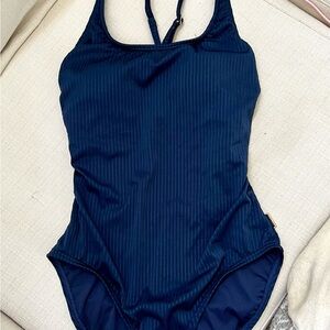Michael Kors Blue Ribbed Bodysuit One Piece with bra NWT size 6